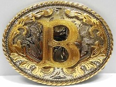 INITIAL B LETTER B MEN WOMEN RODEO REALLY COWBOY STYLE GOLD METAL BELT BUCKLE