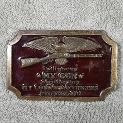 Indiana Metal Craft Belt Buckle Mens OS Burgundy Eagle 1970s Brass Gun Rights