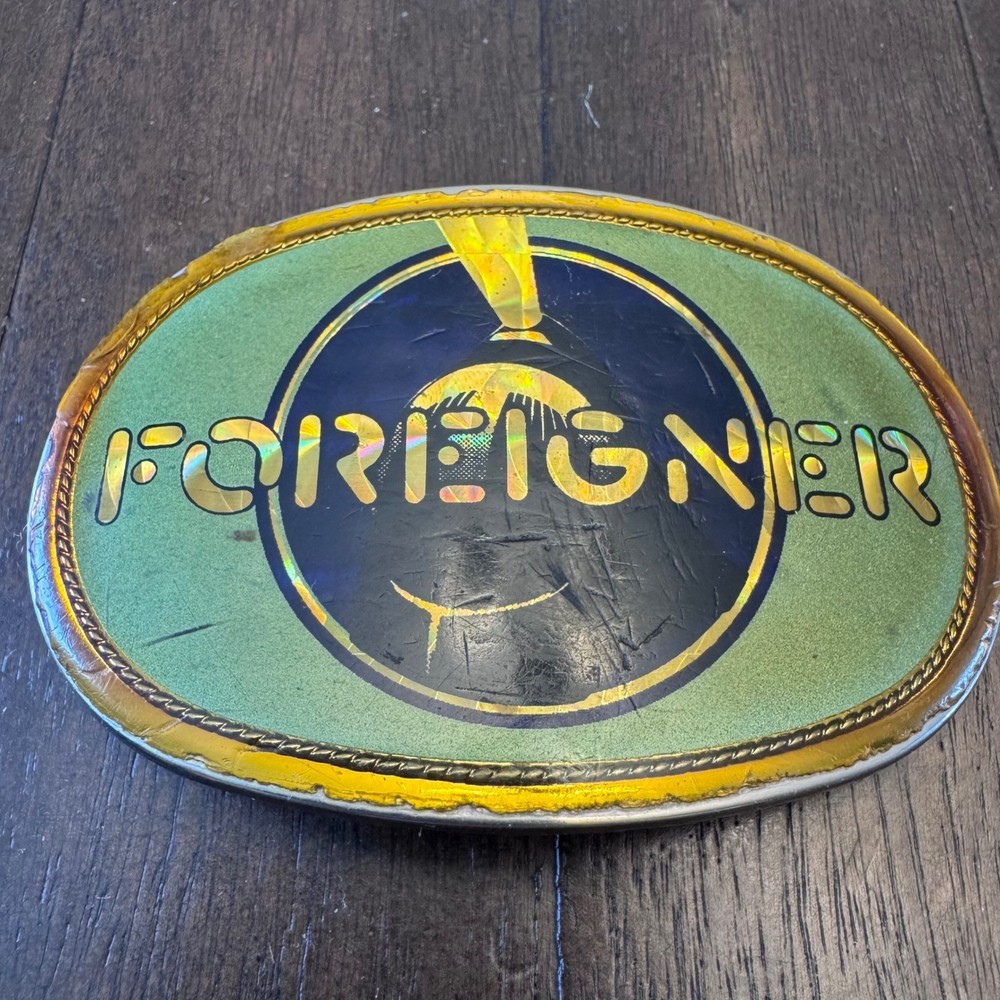 Vintage Foreigner Band Belt Buckle 1978 Oval Metal Rock Music Collectible