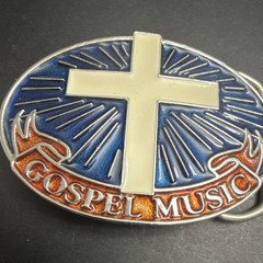 Gospel Music Cross Blue Orange Metal Belt Buckle 2451