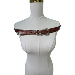 Jos A Bank Mens Leather Belt Size 38 Brown Croc Embossed Silver Buckle