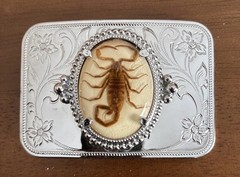 Real SCORPION Buckle Belt 1.5” Silver Metal Cowboy Western 3.25” Floral