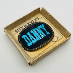 Vintage Danny Name Belt Buckle Blue Western Font Black Oval Rope Border Boxed