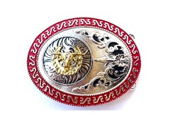 Western Buckle Gold Silver Red Longhorn Horseshoe Rodeo Bull Cowboy Fit 2 »