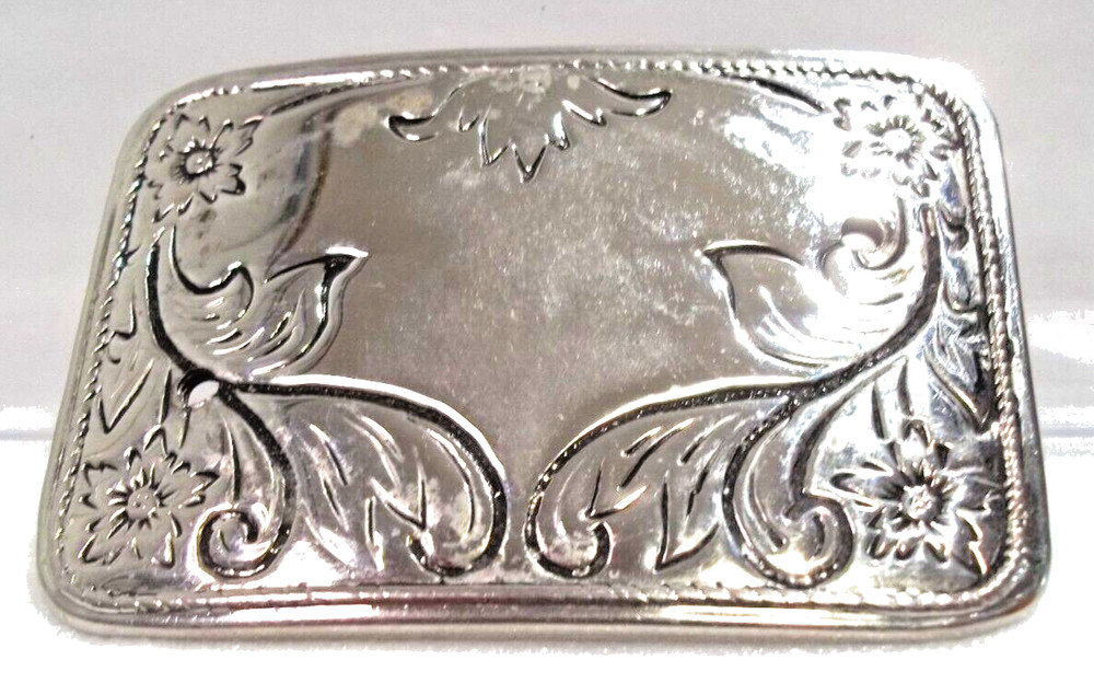 Belt Buckle Missing Coin Holder Western Style Silver Tones Rectangle 3.5&Prime;x2.5