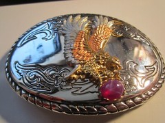 EAGLE HOLDING A RED GEM THEME BELT BUCKLE – GW-13