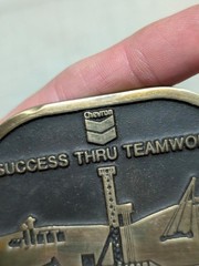 vintage CHEVRON belt buckle LOST HILLS project team OIL WELL petroleum BRASS