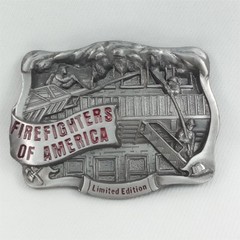 Vintage 1990s Silver & Red Enamel Firefighters Of America Belt Buckle