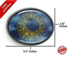 Starry Sky Belt Buckle – Celestial Sun & Moon Handmade Silver Buckle – 12-2