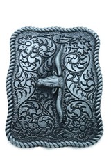 Men Buckle Silver Metal Bull Square Western Fashion Texas Long Horn Cow TX Style
