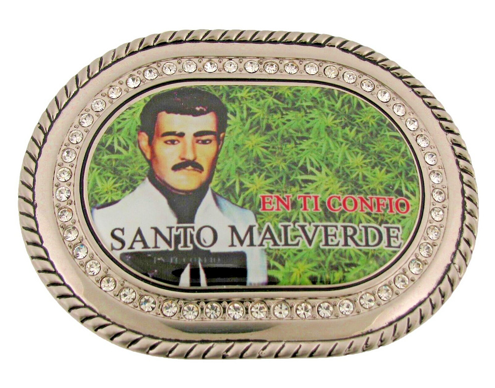 Jesus Malverde Belt Buckle Silver Metal New Men Women Marijuana Leaf Western