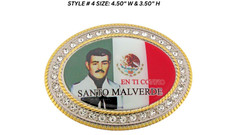 Jesus Malverde Belt Buckle Gold Metal New Men Women Flag Mexico Iced Style Bling