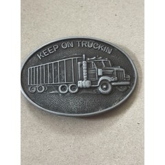 Keep On Truckin Semi Truck Belt Buckle Pewter Tone Oval Men Accessory