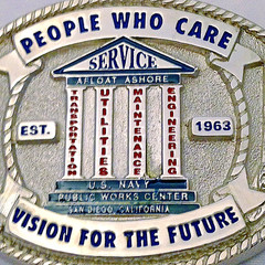 U.S. Navy Public Works Center Belt Buckle (Solid Brass, Silver) Hand Painted