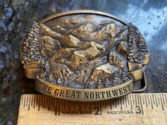 Bergamot Brass Works Belt Buckle GREAT NORTHWEST Rocky Mountains/Columbia River