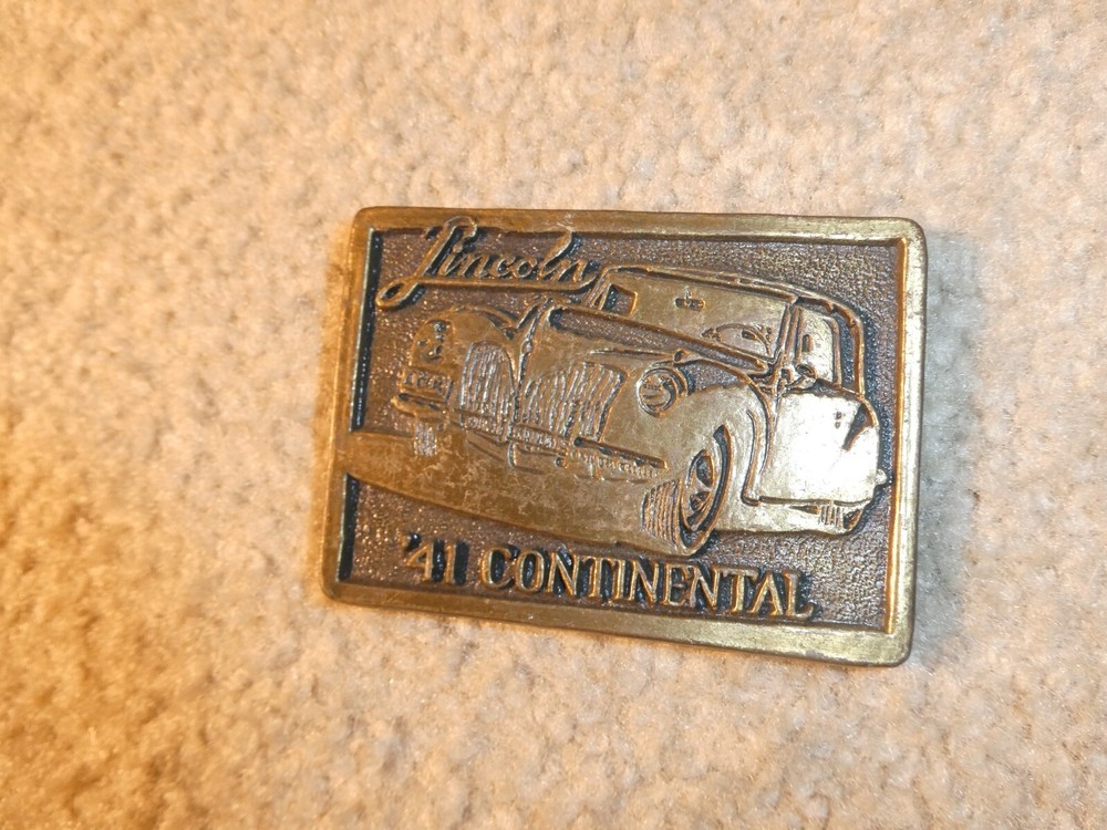 Vintage 1970s Brass 41 Lincoln Continental Car Belt Buckle 3 1/4&Prime; Wide