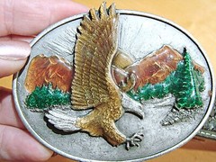Nocona Leather Belt and 3D Flying Eagle Siskiyou Buckle Size 40 Vintage 1982 USA