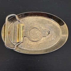 Vintage Locomotive Train Belt Buckle Metal Alloy with Gold-Tone Oval Border