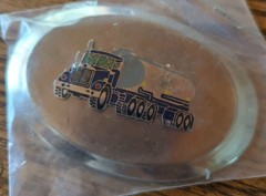 Rare Pre-Owned Silver Tone Metal Tanker Semi Truck Vintage Enamel Belt Buckle