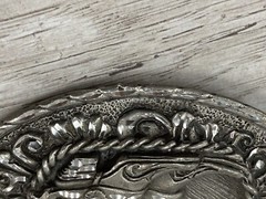 Vintage 1970s Solid Pewter Design Cowboy Cowgirl Western Boots Belt Buckle USA