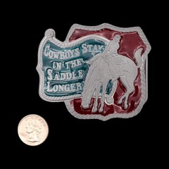 Cowboys Stay In The Saddle Longer Innuendo Novelty Joke Belt Buckle (New)