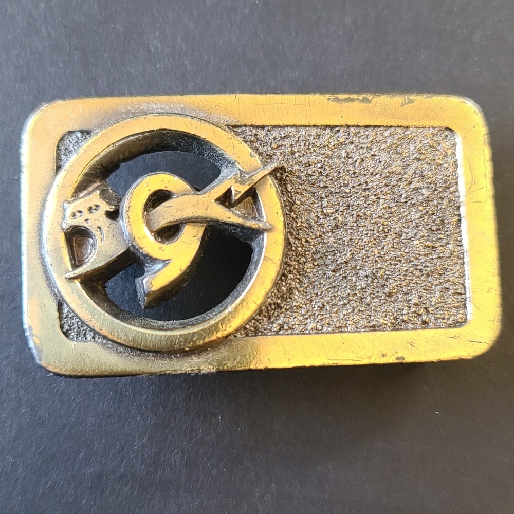 VTG 1983 UNION Carbide Co BELT BUCKLE – 3D Cutout Cat #9 Logo USA Bolt