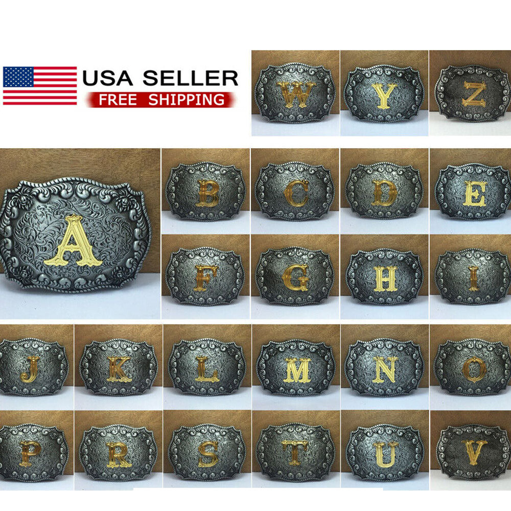 For Rodeo Initial Letter A to Z Western Cowboy Shine Metal Fashion Belt Buckle