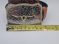 Western Style Texas Longhorn Belt Buckle w/ Belt 46in waist