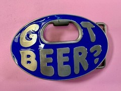 Got Beer Novelty Blue Enameled Funny Bar Pick Up Belt Buckle With Bottle Opener