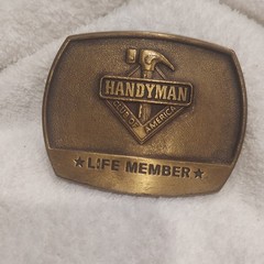 Belt Buckle Brass Tone Hammer Vintage 1996 Handyman Club of America Life Member