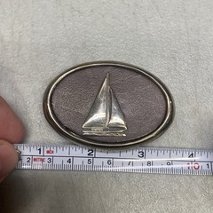 Vintage Sail Boat Belt Buckles Solid Brass Leather 24K G. Fin. & Silver Finish