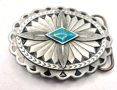 Vintage Siskiyou Pewter Belt Buckle 2.5&Prime; Southwestern Made In USA Stone Center