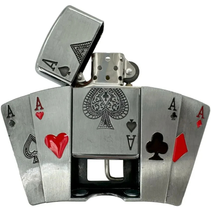 Ace Of Spades Poker Cards Refillable Flip Top Lighter in a Belt Buckle Combo