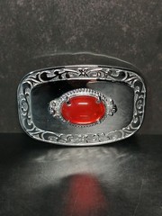Western Red Stone Silver Belt Buckle