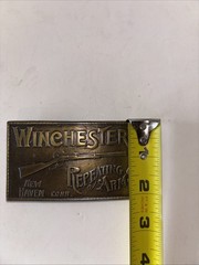 Vintage Winchester Repeating Arms Brass Belt Buckle Rifle New Haven CT Western