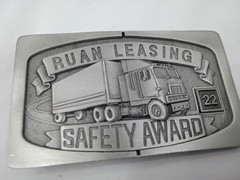 Vintage Ruan Semi Trucking Pewter Belt Buckle Made in USA Year Safety Award « 22 »