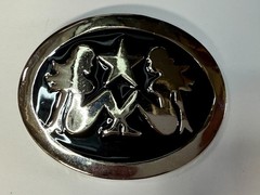 Mud Flap Girl&rsquo;s Two Sexy Woman Black & Silver Color Enamel Trucker Belt Buckle