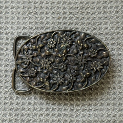 Vintage 1978 Bergamot Brass Works Floral Belt Buckle J-48 Bronze Western USA
