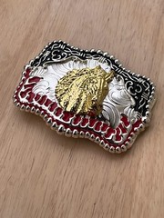 Western Buckle Gold Silver Red Black Red Horse Cowboy Buckle 2 » Hebilla Vaquero