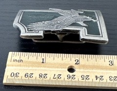 1975 Great American Buckle Co. Eagle On #1 Vtg Belt Buckle Silvertone & Green