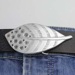 Feather belt buckle, peacock feather removable buckle dark silver-old silver