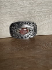 VTG Western Country Silver Tone Rhodochrosite Stone Belt Buckle 3.25&Prime; x 2&Prime;