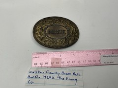 Western Country Brass Belt Buckle MIKE the Kinney Co. Vintage 1977 Oval Buckle