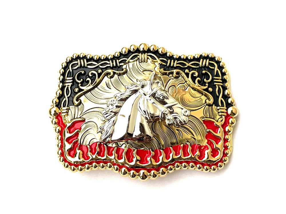 Western Buckle Silver Gold Red Black Red Horse Cowboy Buckle 2 » Hebilla Vaquero