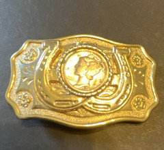 Men&rsquo;s Gold Tone Western Belt Buckle Metal Horseshoe & Coin Design