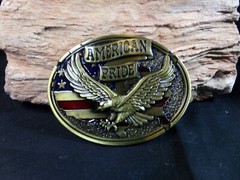 Men&rsquo;s Belt Buckle &lsquo;AMERICAN PRIDE,&rsquo; U.S.A in shape of the Flag, & American Eagle