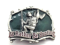 Vintage « I&rsquo;d Rather Be Hunting » Duck Hunter 1994 Green Pewter Belt Buckle