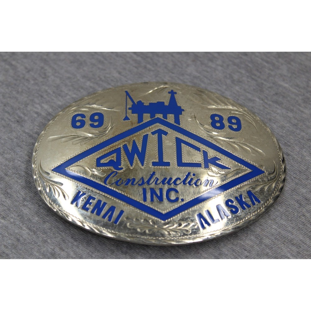 Unbranded Belt Buckle Men OS Silver Wick Construction Kenai Alaska Vintage 69-89