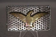 Industrial Brass Mounted Eagle on Perforated Steel Belt Buckle