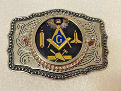 Masonic Symbols Belt Buckle Western Style Black and silver (W167)